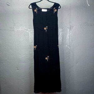 Variations Maxi Dress Sz Large Sheath Embroidered Flowers Boutique Y2K 90's Vtg